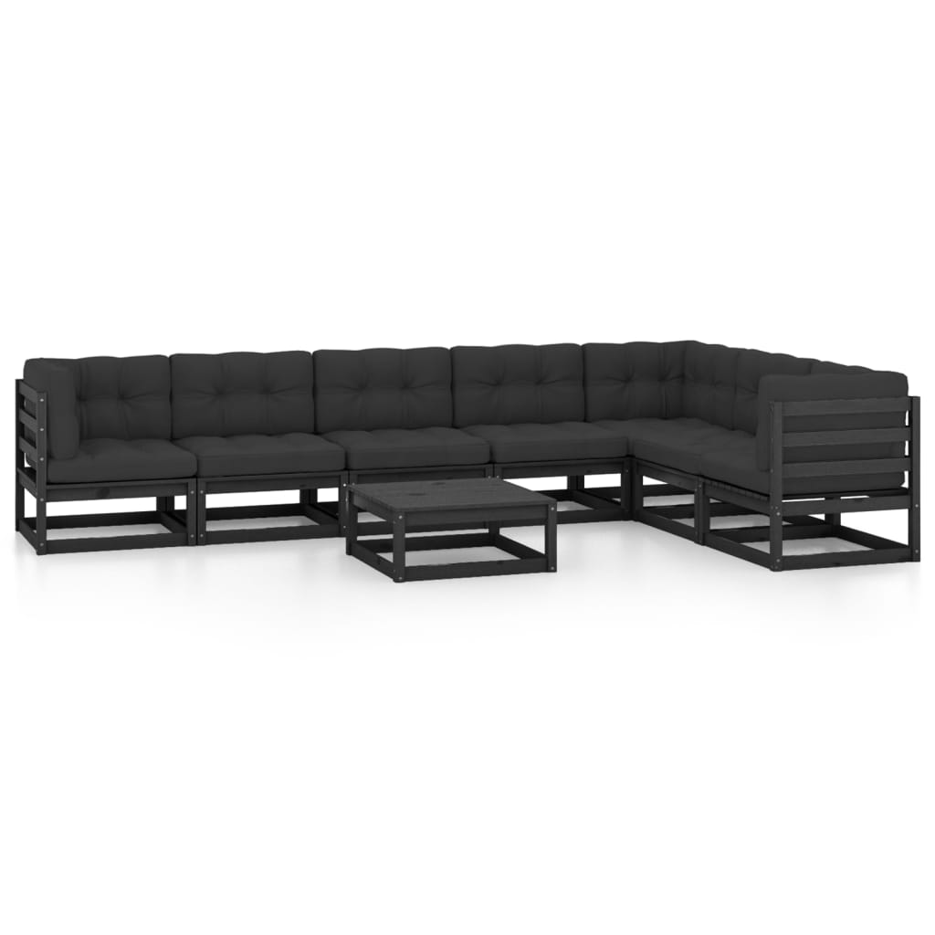 8-tlg. Garten-Lounge-Set mit Kissen Schwarz Kiefer Massivholz